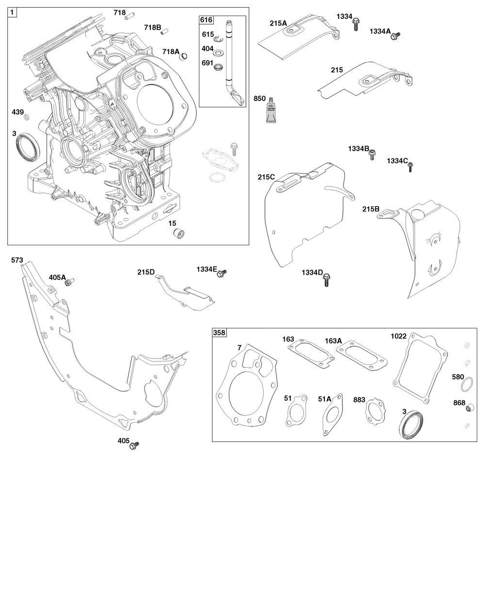 Cylinder Group Diagram and Parts List for 61E377-0056-J1 400000 - 699999 Briggs and Stratton Engine